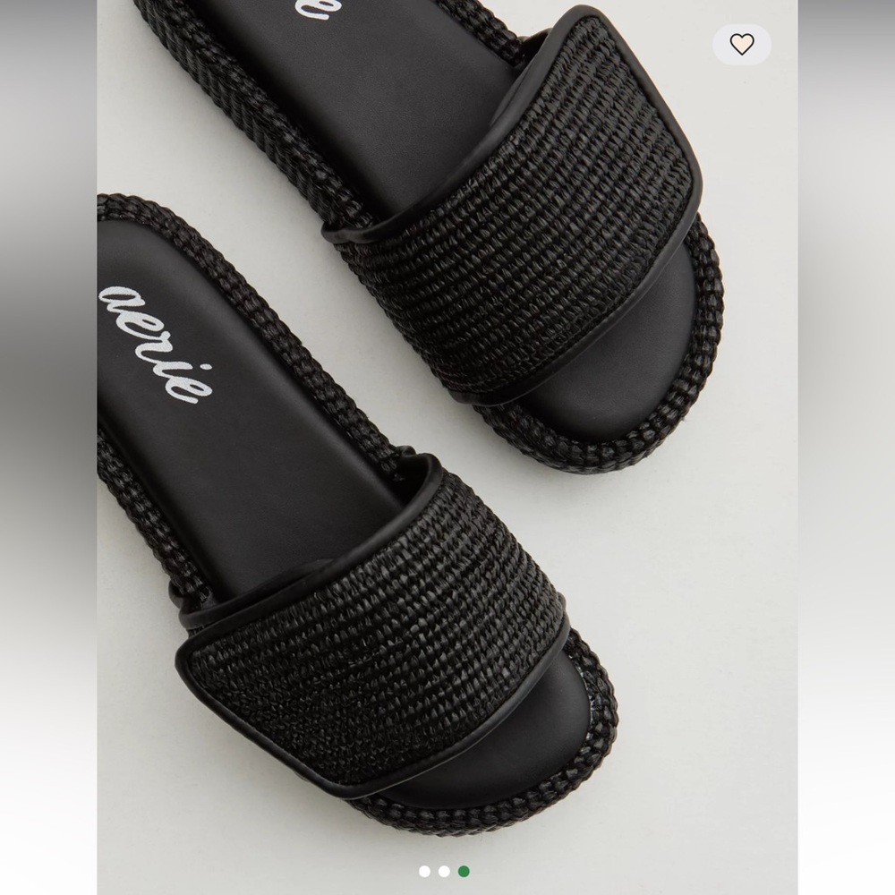 Aerie Straw Sandal Woven Summer Slides Boho Black Women’s Size 9 NWT